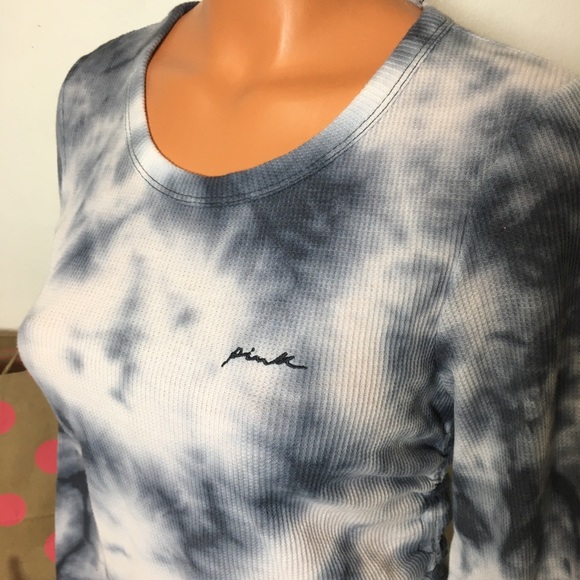 PINK VS WAFFLE KNIT TIE DYE RUCHED TIED SIDES TOP - Picture 3 of 7